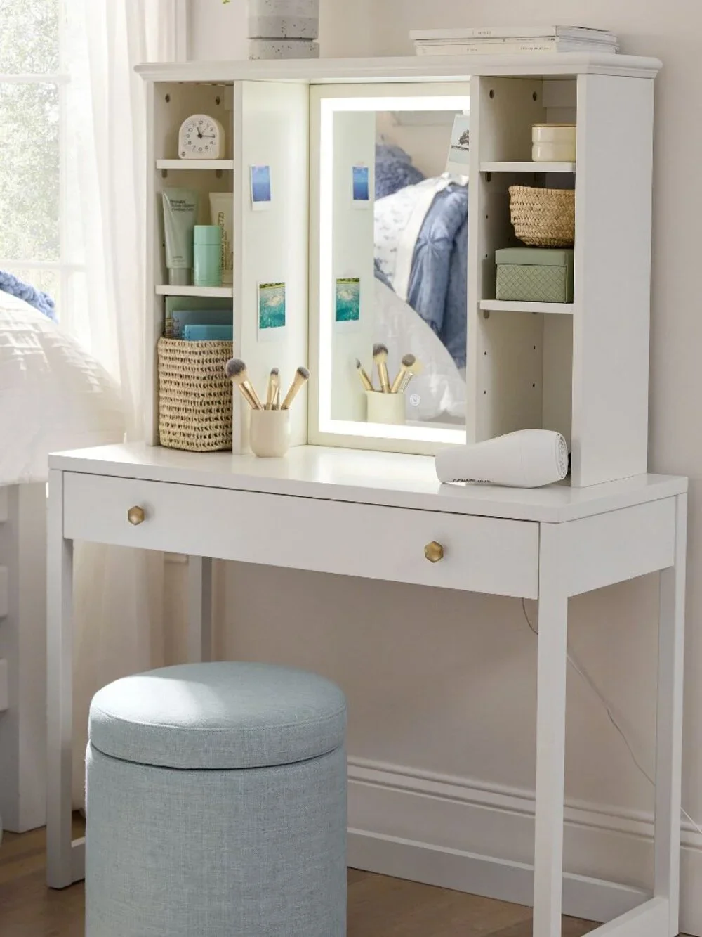 Dorm Light Up Desk Hutch With Mirror (36.5